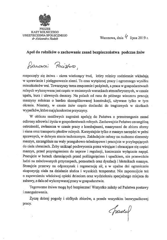 Apel Pani Prezes KRUS