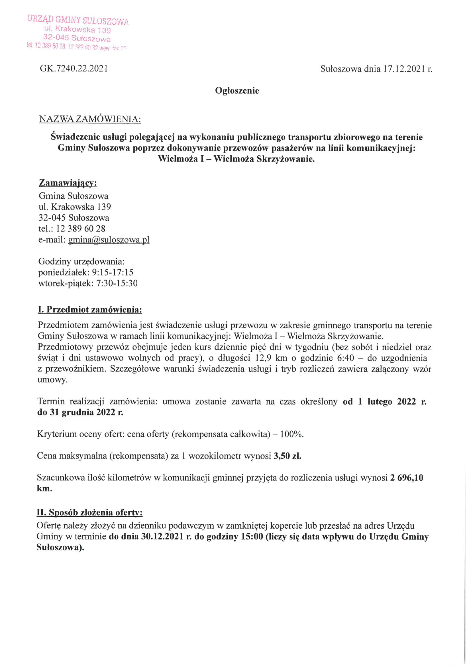 Ogłoszenie publiczny transport 1