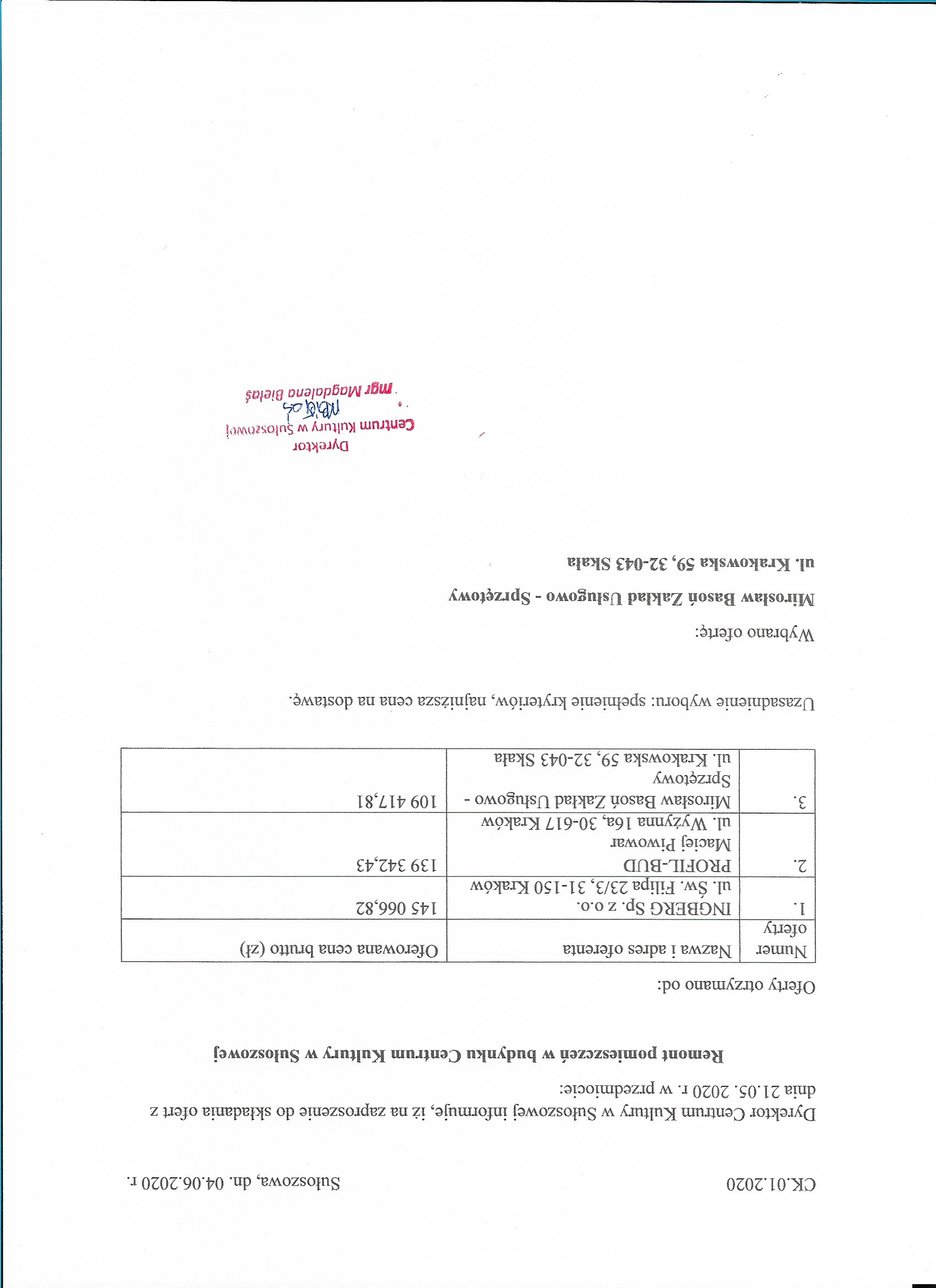 Powiadomienie o wyborze oferty