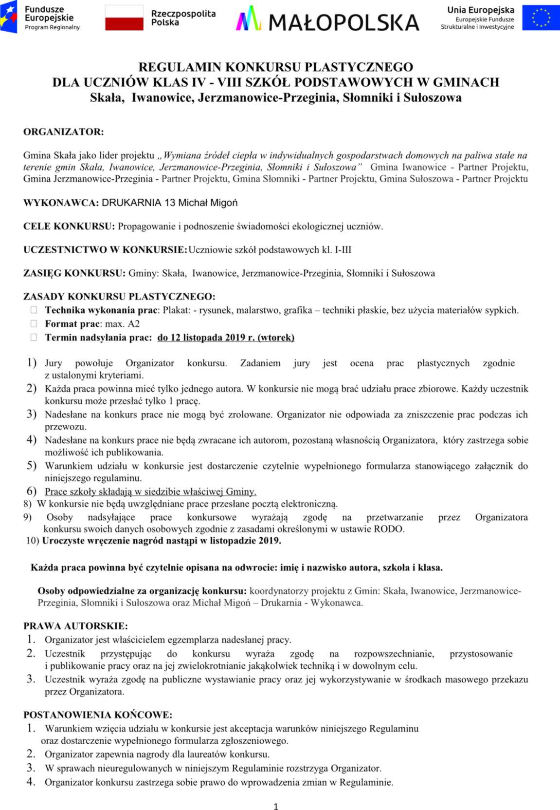 Regulamin konkursu działanie 4.4.3