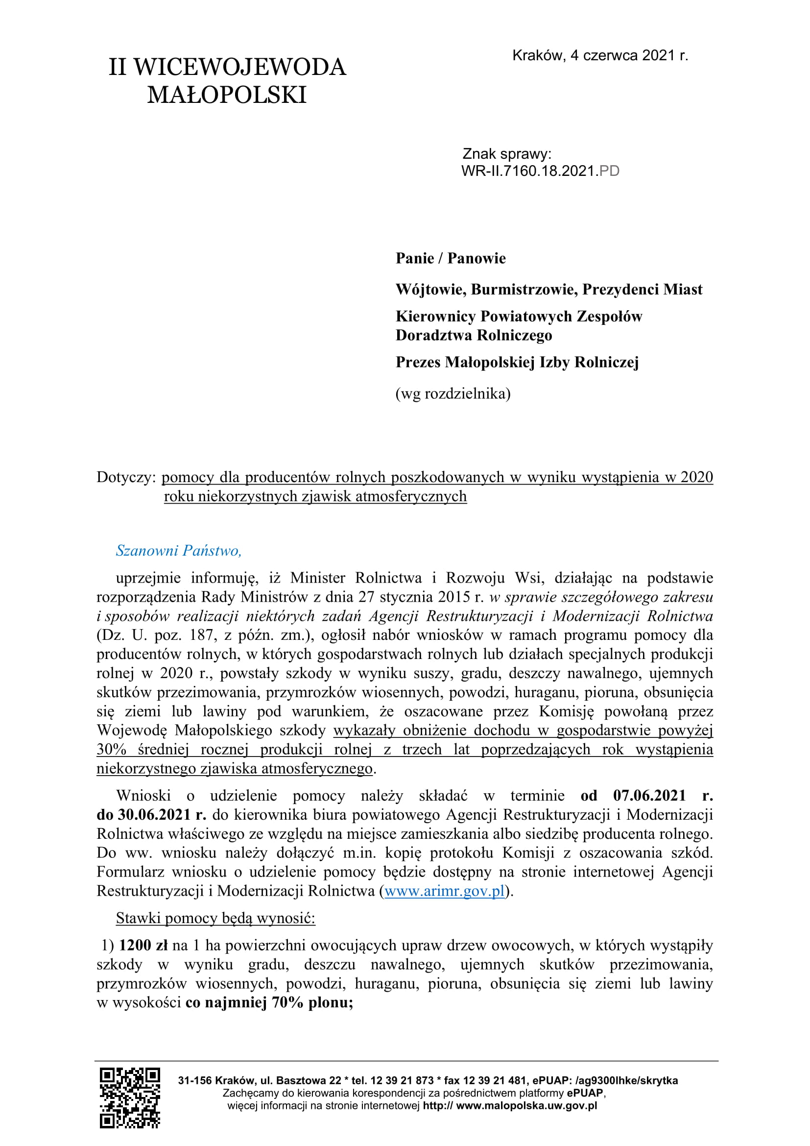 Wystąpienie dot. pomocy dla poszkodowanych gospodarstw rolnych 2 1