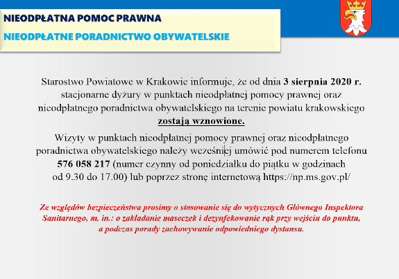 komunikat od 3 sierpnia 2020 nieodplatna pomoc