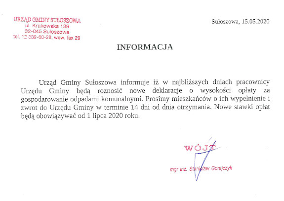 ogloszenie oplaty odpady 2020