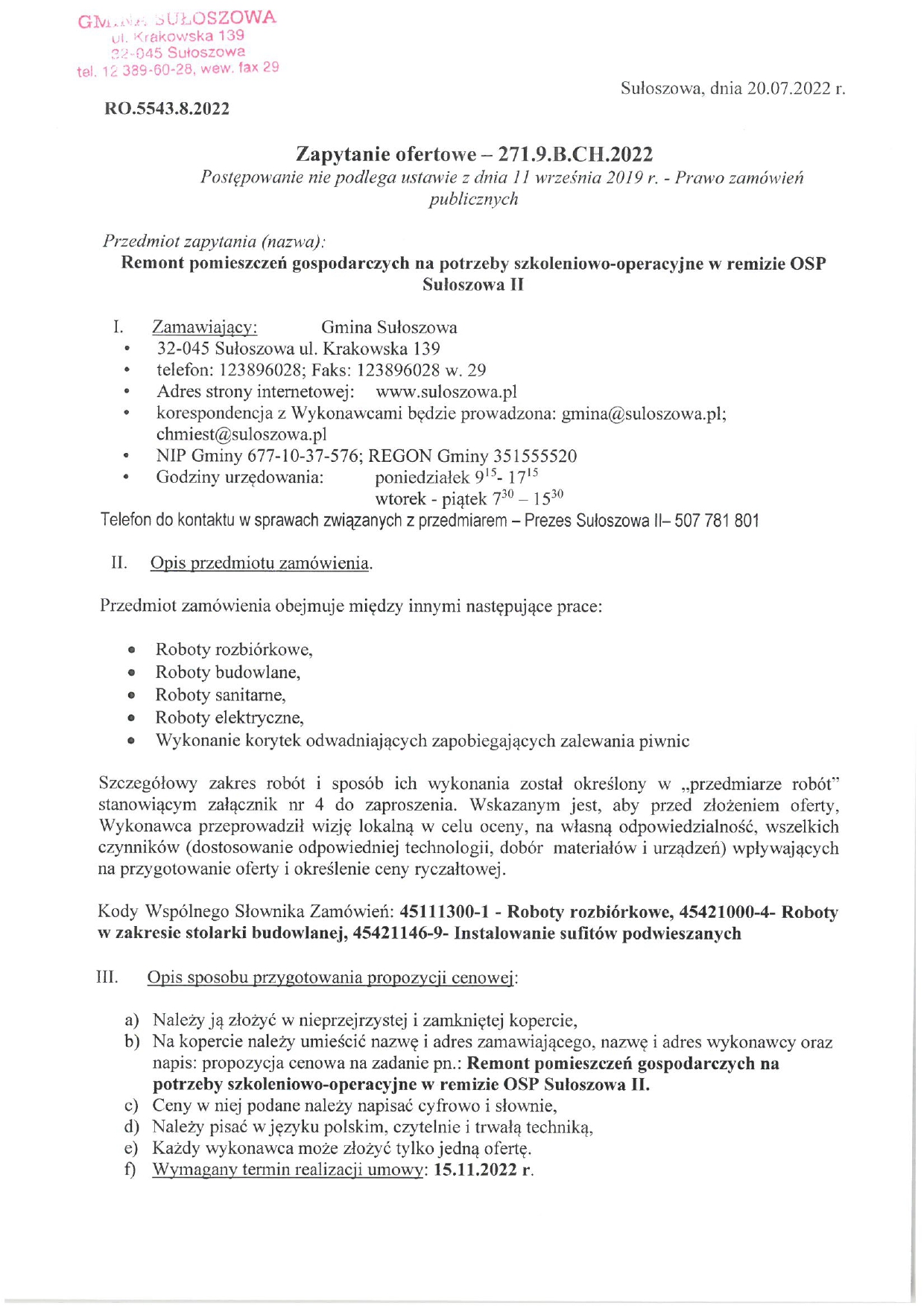 zaproszenie do składania ofert OSP Sułoszowa II page 0001