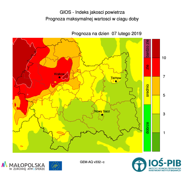 Ostrzeżenie o 1 stopniu zagrożenia zanieczyszczeniem powietrza – 07.02.2019