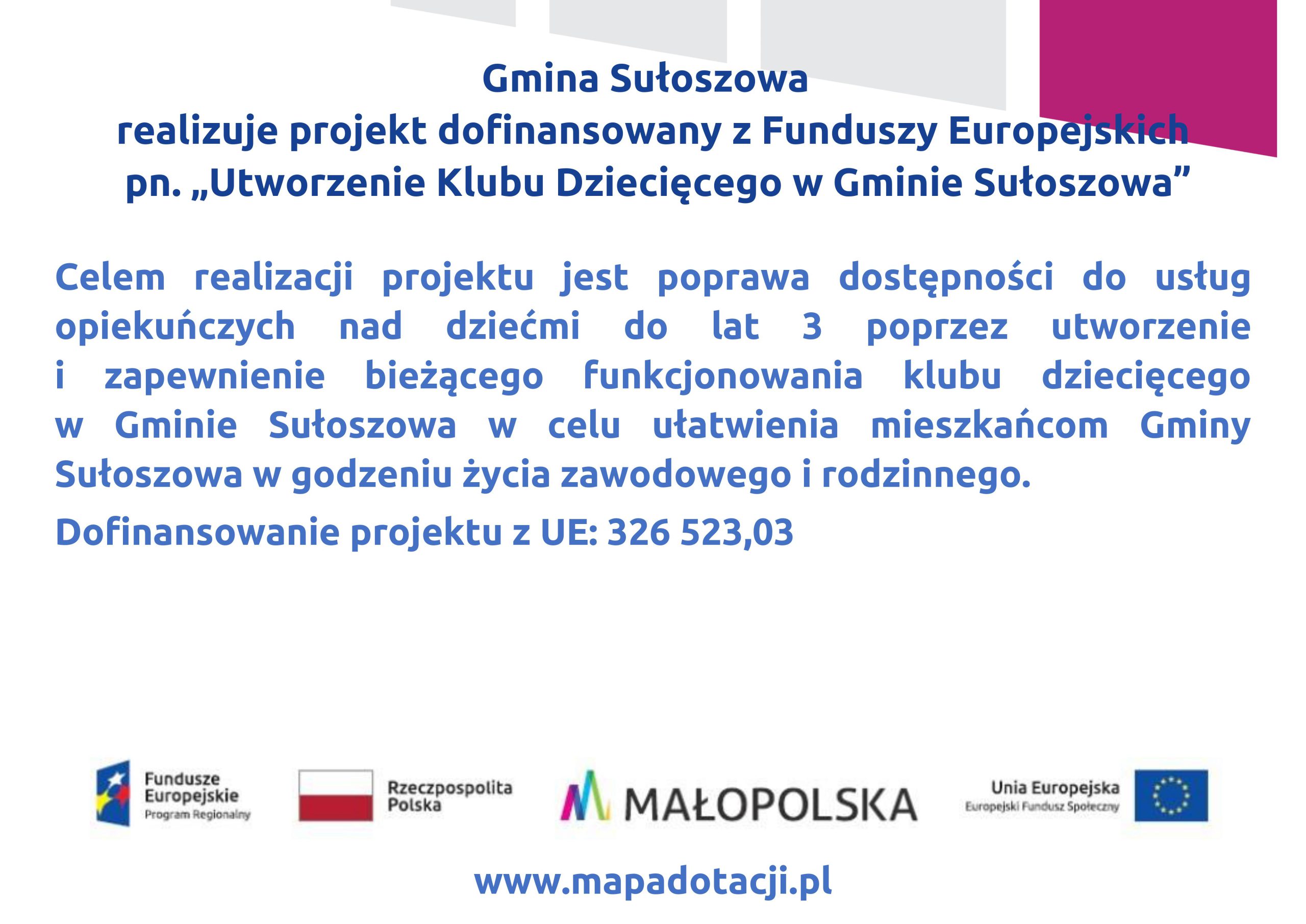 Utworzenie Klubu Dziecięcego w Gminie Sułoszowa