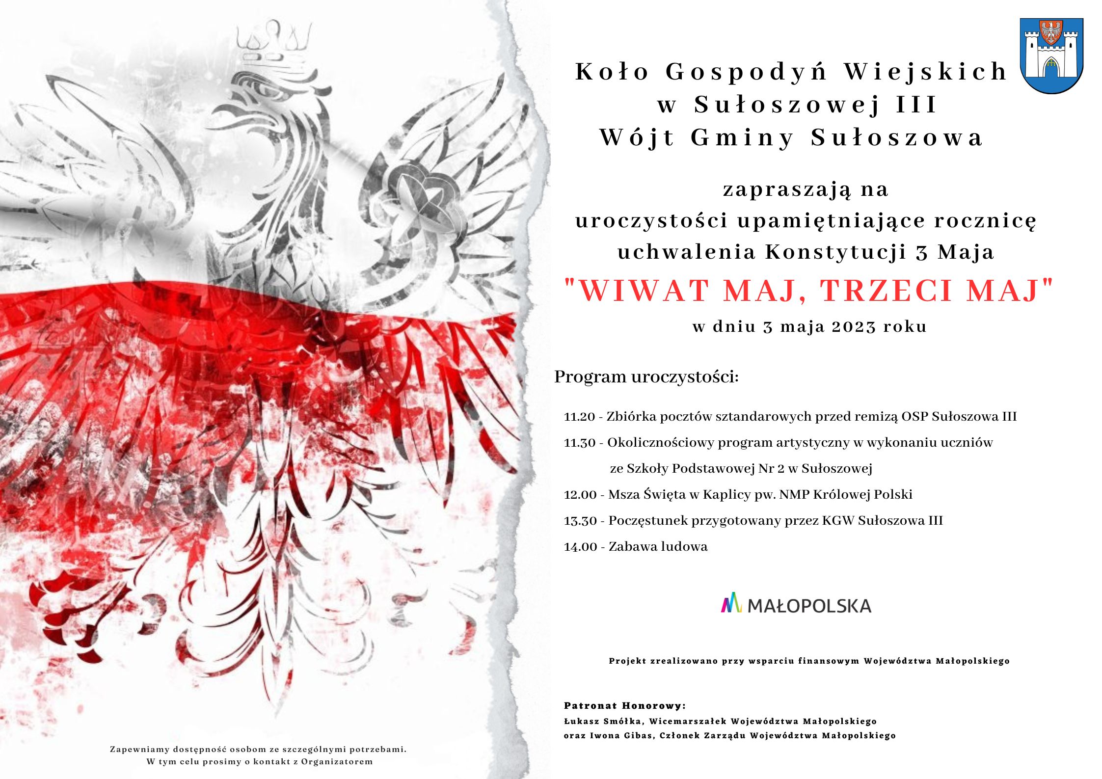 Zaproszenie na uroczystości upamiętniające rocznicę uchwalenia Konstytucji 3 Maja
