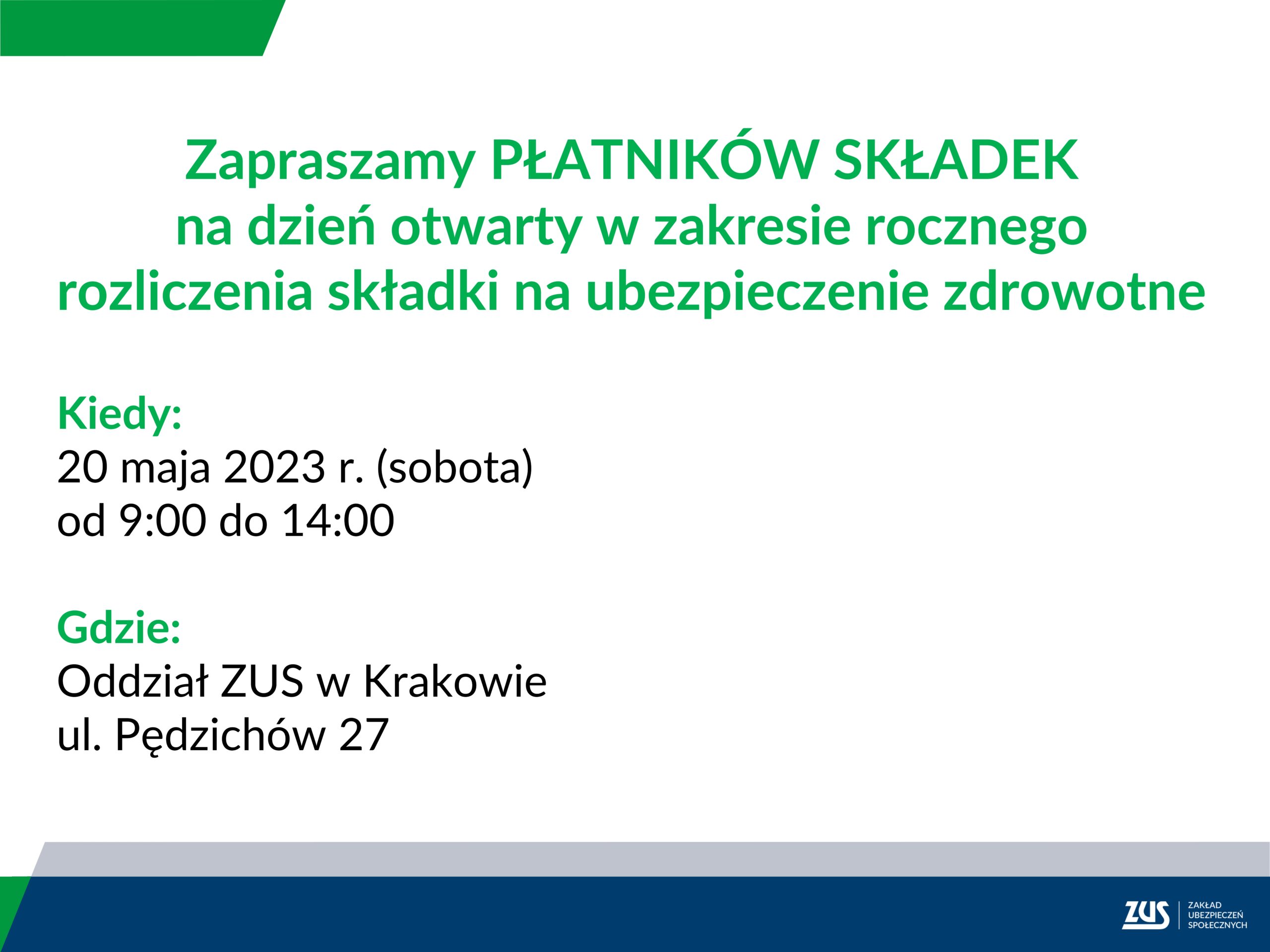 Zapraszamy Płatników Składek na dzień otwarty w zakresie rocznego rozliczenia składki na ubezpieczenie zdrowotne