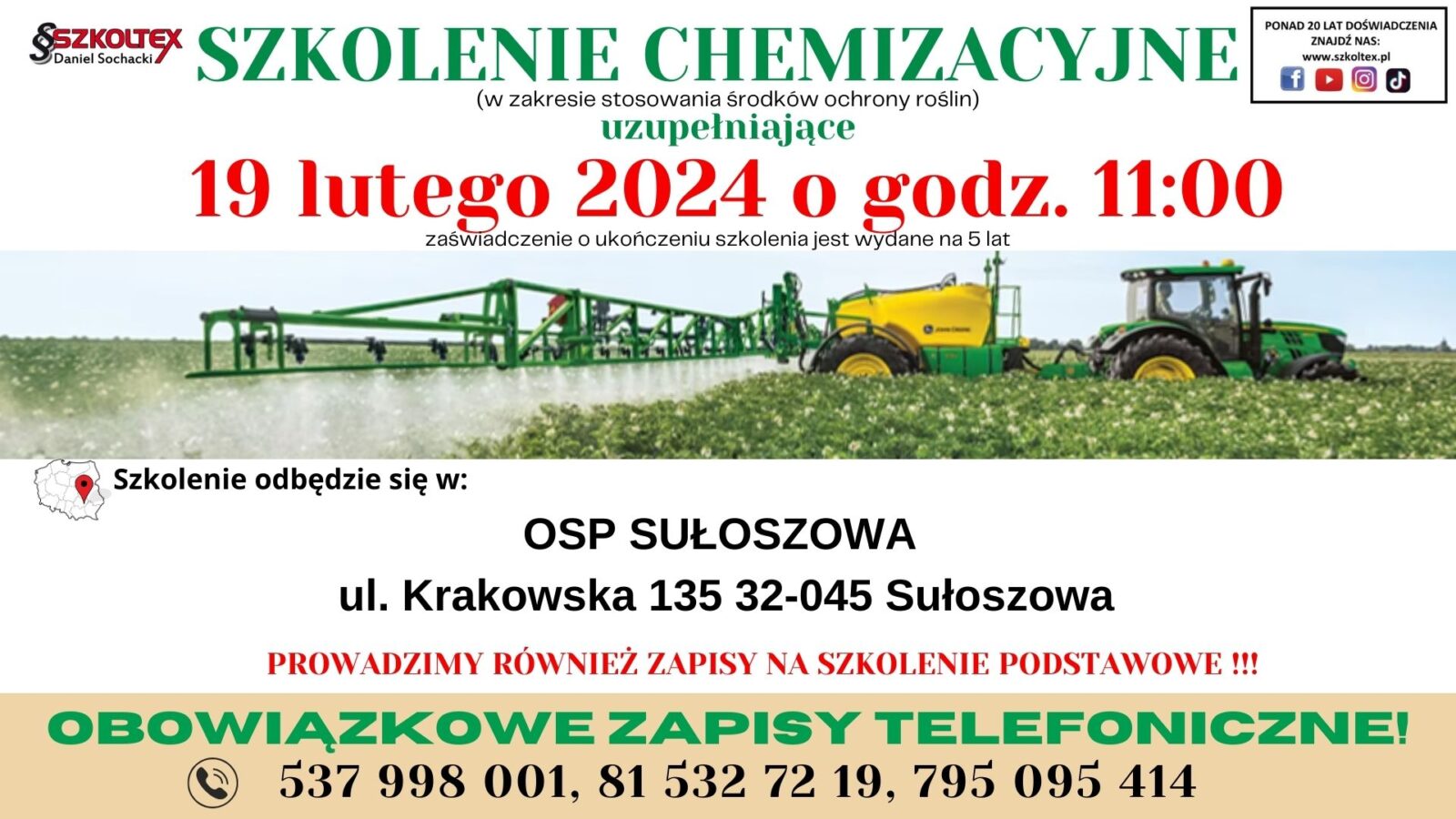 Reklama szkolenia chemizacyjnego w OSP Sułoszowa