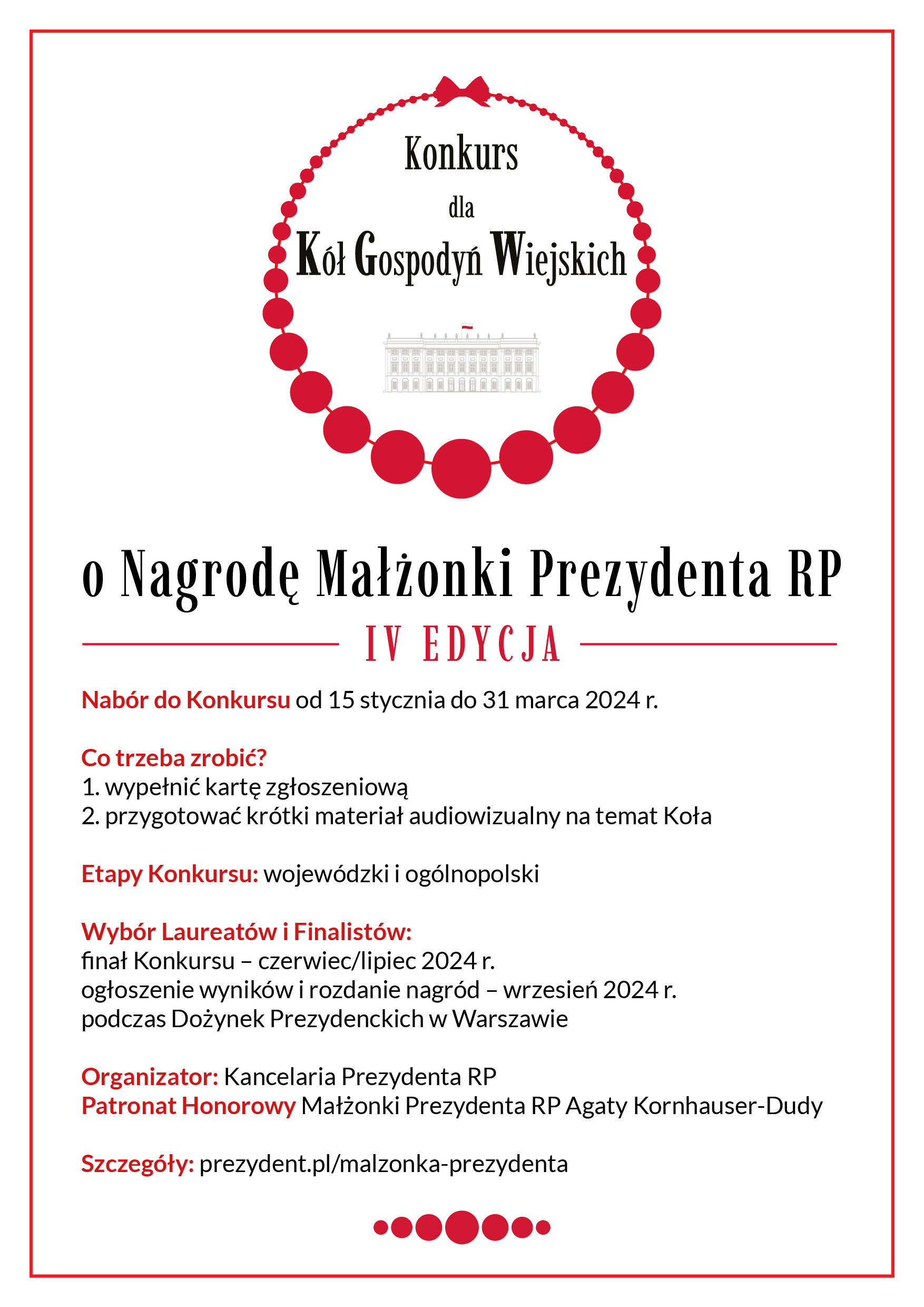 IV edycja Konkursu dla Kół Gospodyń Wiejskich o Nagrodę Małżonki Prezydenta RP