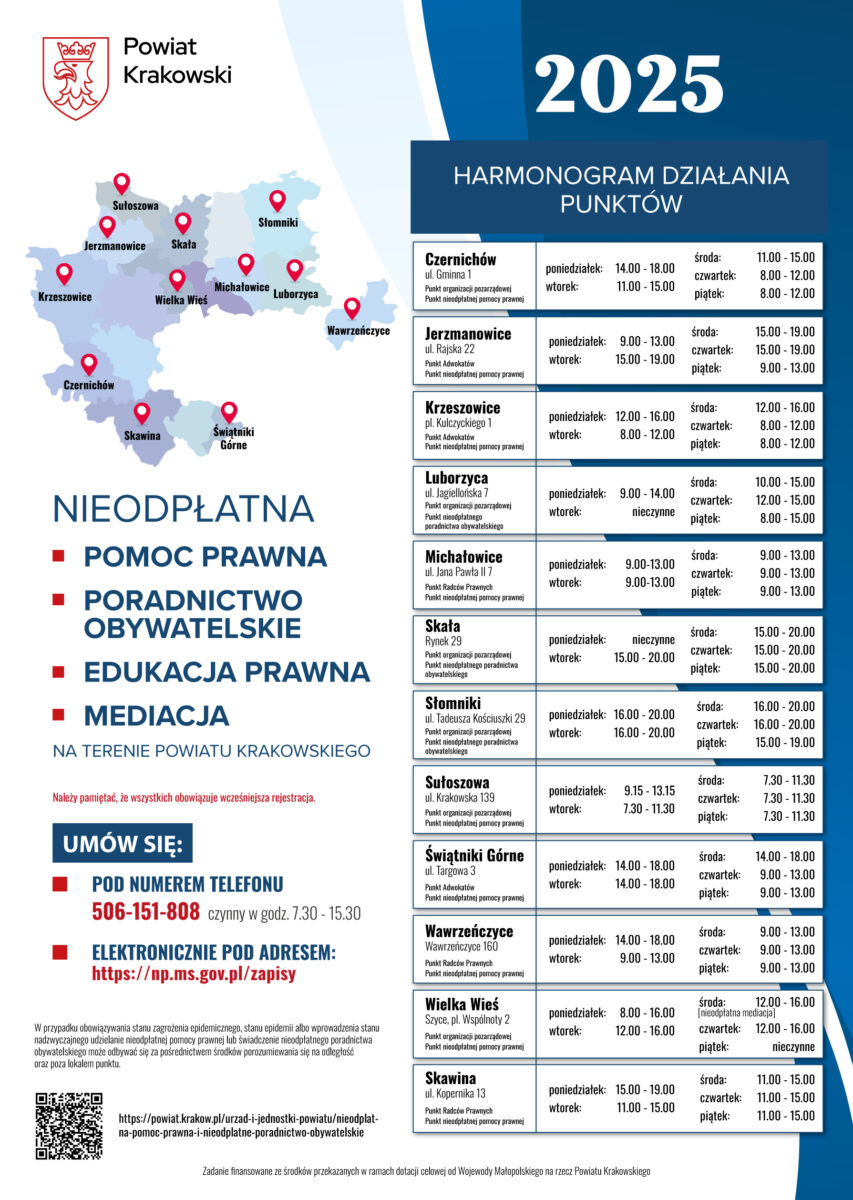 Harmonogram dla bezpłatnej pomocy prawnej