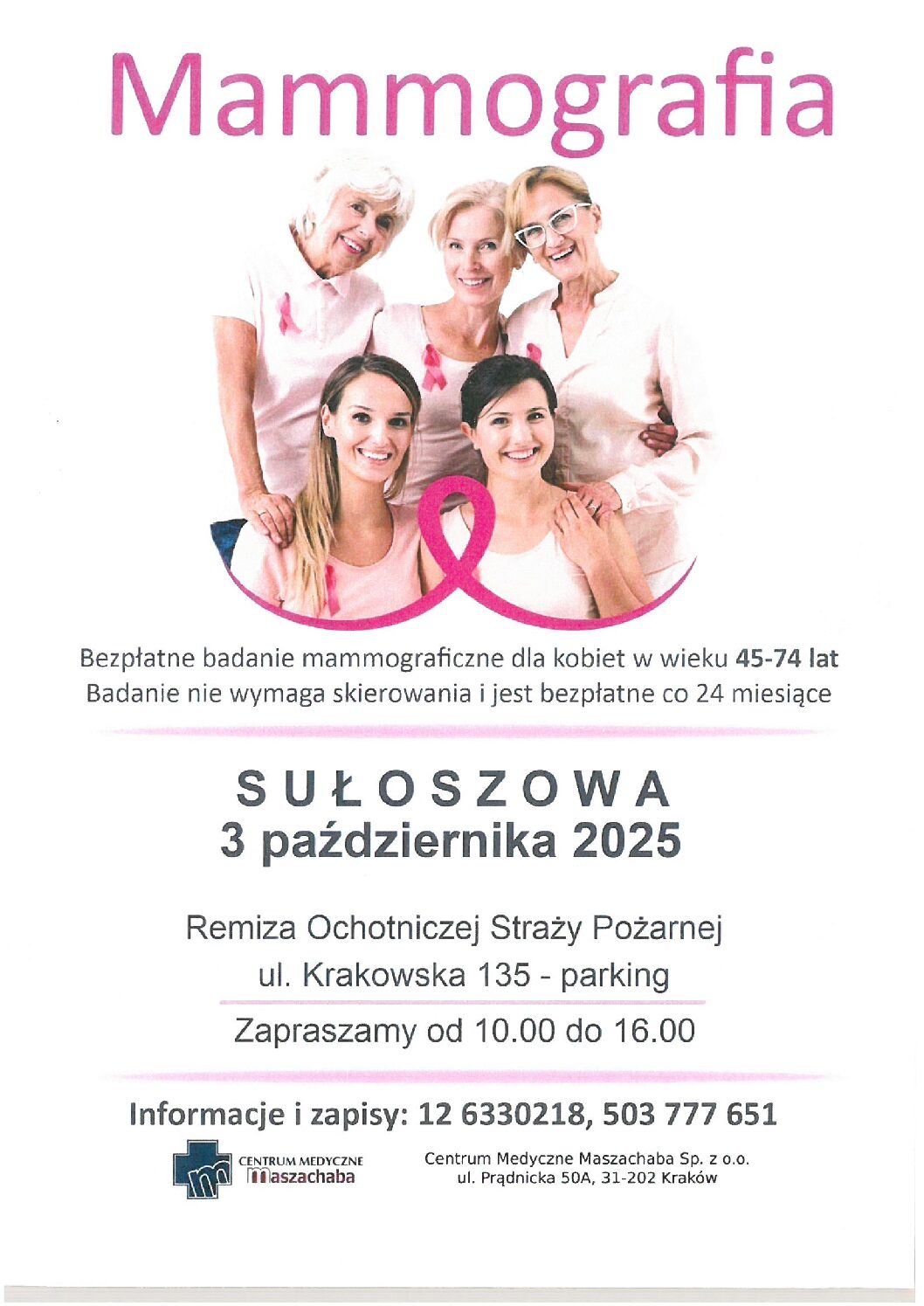 Zaproszenie na bezpłatne badania mammograficzne 3 października 2025 r.