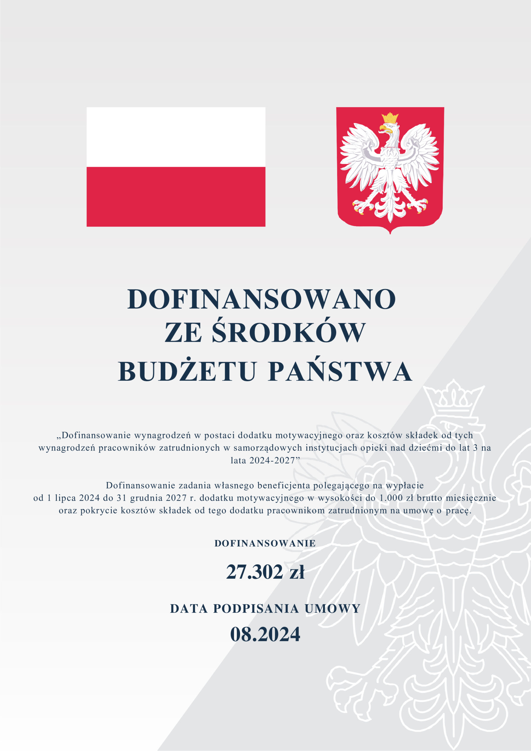 Dofinansowanie wynagrodzeń w postaci dodatku motywacyjnego oraz kosztów składek od tych wynagrodzeń pracowników zatrudnionych w samorządowych instytucjach opieki nad dziećmi do lat 3 na lata 2024-2027