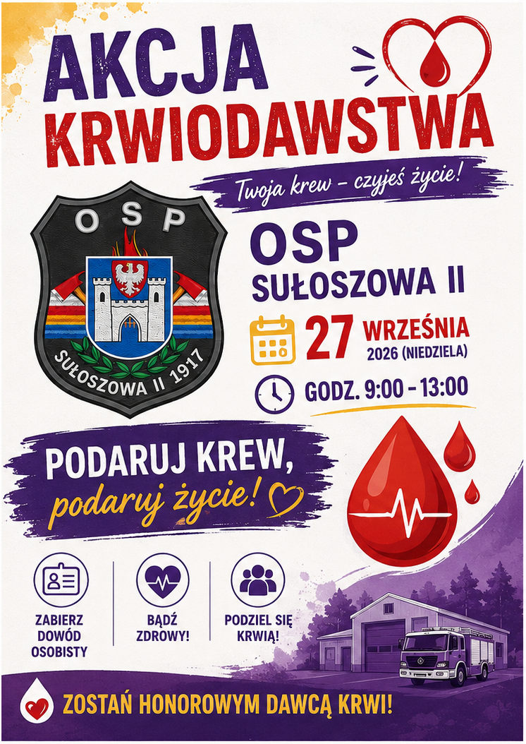 Akcja krwiodawstwa w OSP Sułoszowa II – 27.09.2026 r.